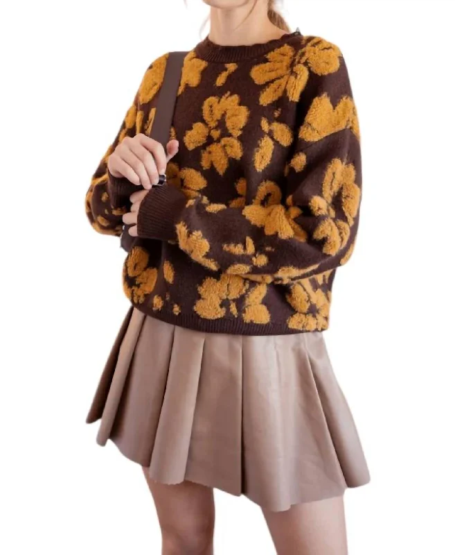 That 70's Flower Sweater In Brown/mustard