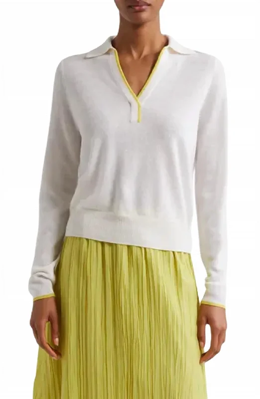 Long Sleeve Cashmere Polo Sweater In Meringue/banana Merba