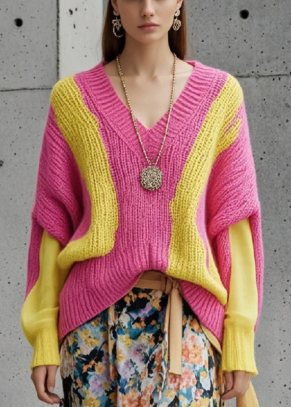 Bohemian Rose Patchwork Thick Knit Sweater Tops Fall