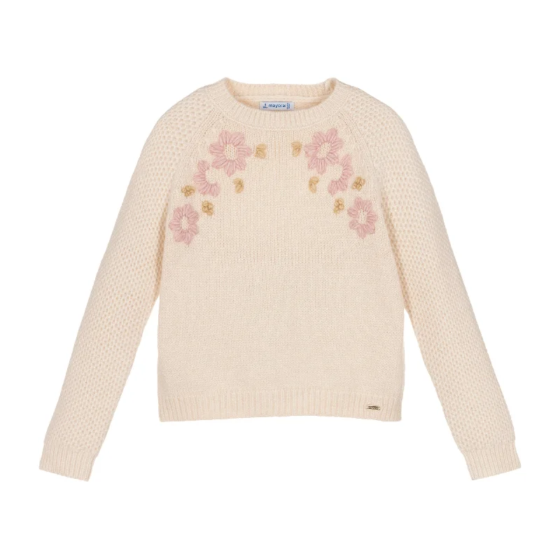 Beige Floral Knit Sweater