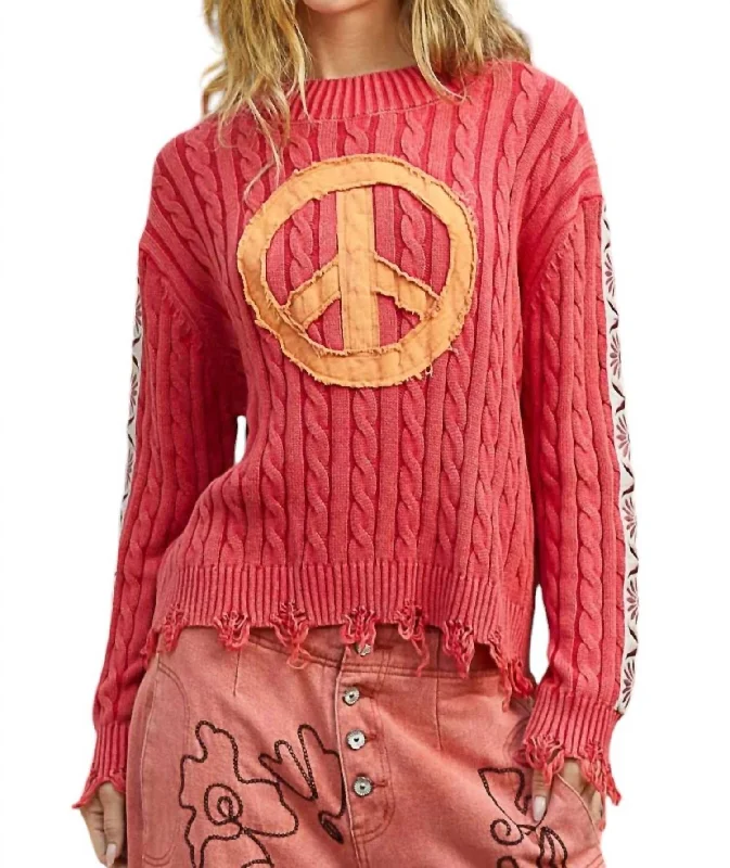 Stitched Up Peace Sweater In Cherry