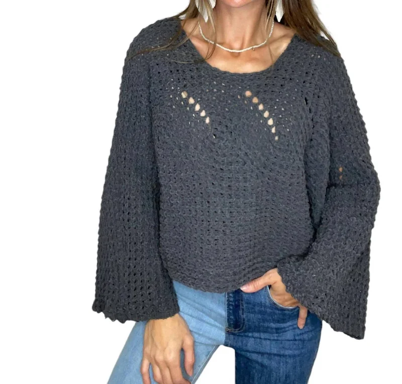 Cassidy Chenille Crop Sweater In Grey