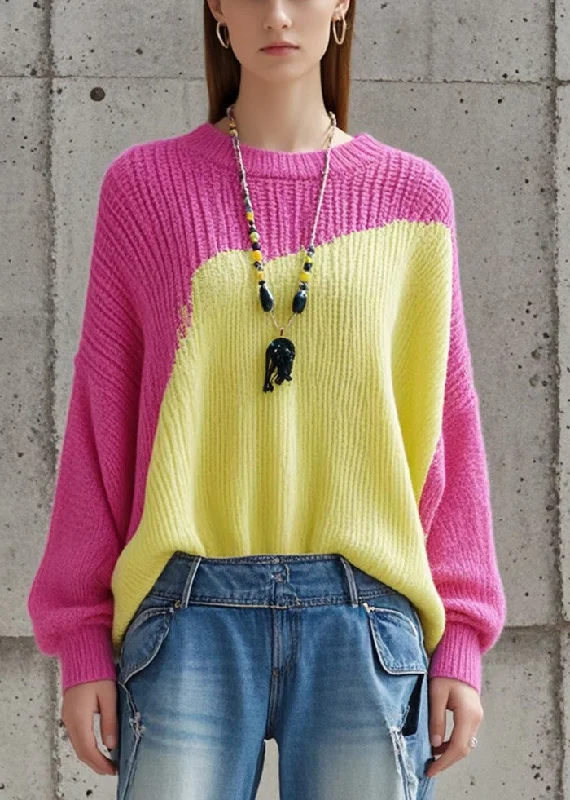 Casual Colorblock Asymmetrical Patchwork Knit Sweaters Fall