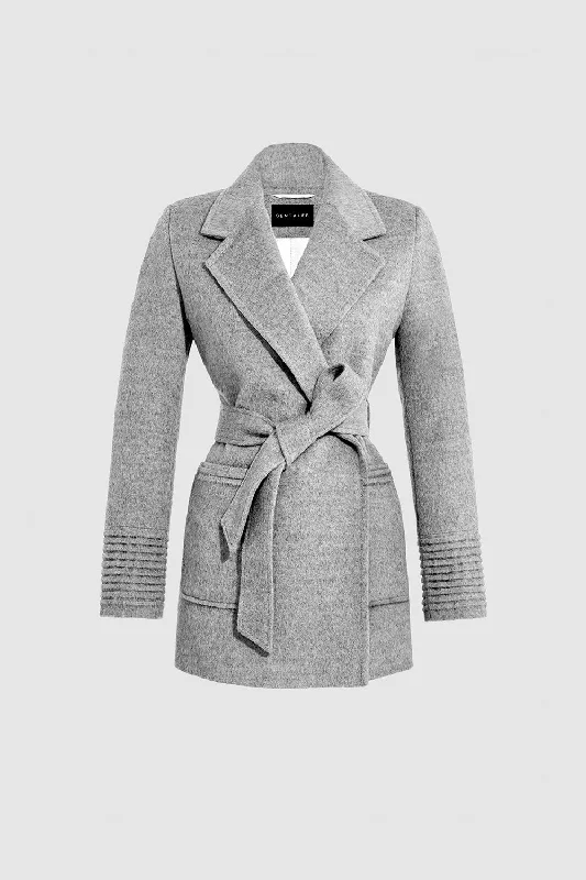 Baby Alpaca Cropped Notched Collar Wrap Coat with Square Pockets