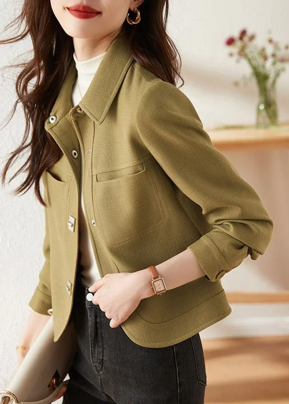 Elegant Green Peter Pan Collar Slim Fit Cotton Coats Fall