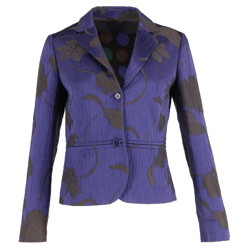 Etro Floral Pattern Blazer in Blue Cotton