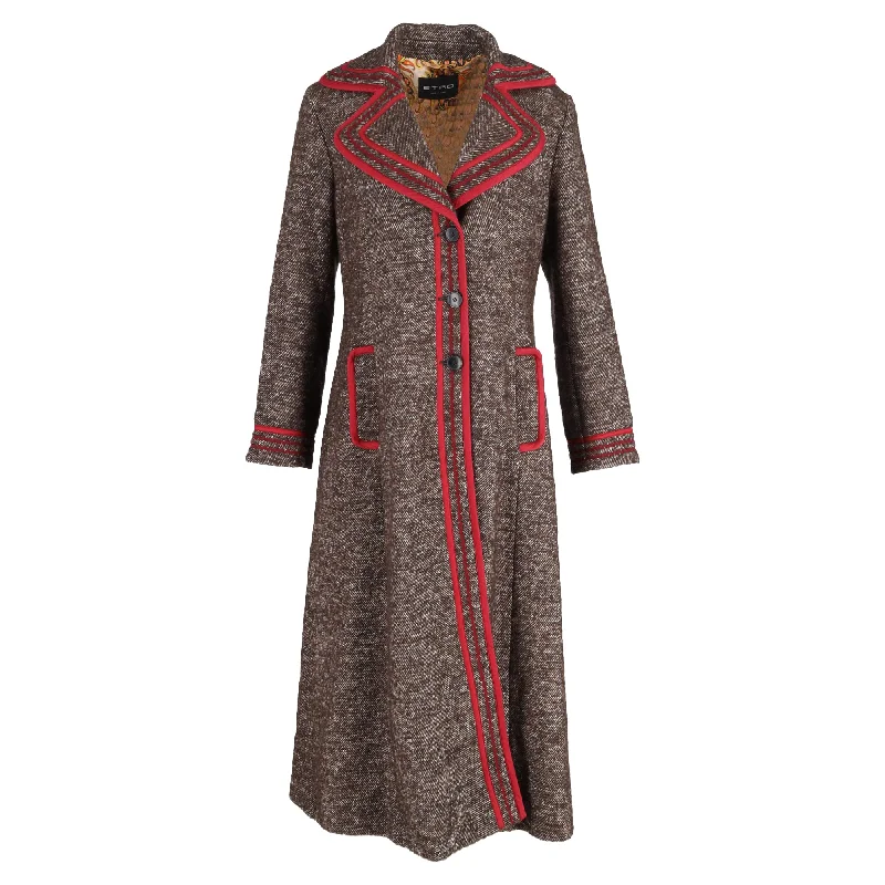 Etro Lined Long Coat in Brown Cotton