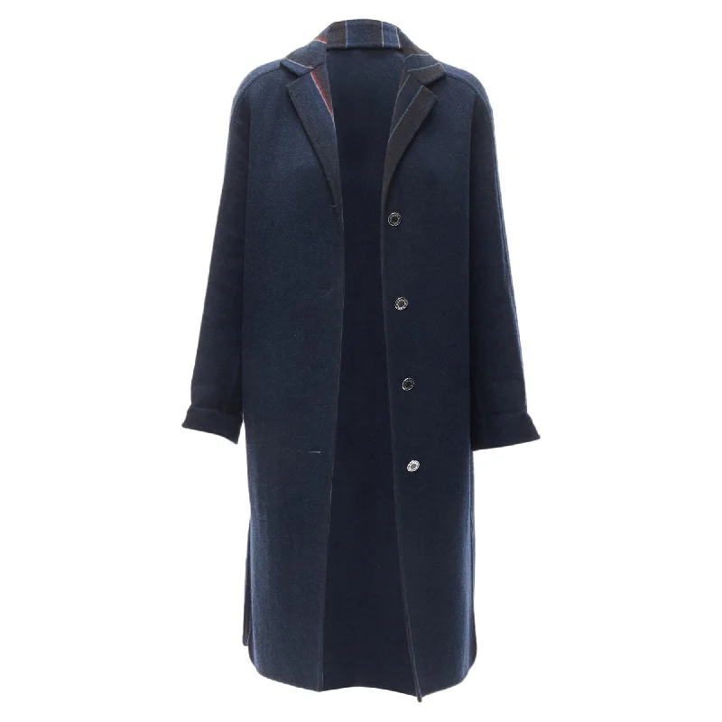 Hermes Double Faced Virgin Wool Cashmere Stripe Lining Maxi Coat