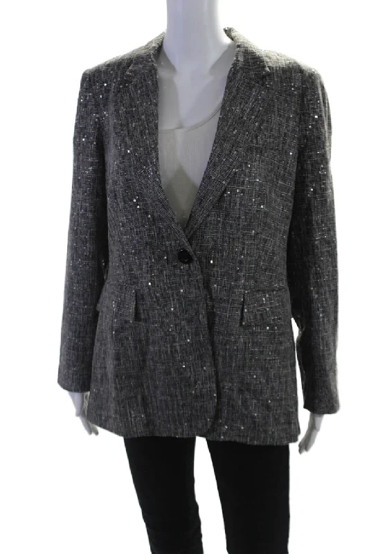 Insight Womens Holiday Sparkle Sequined Blazer Jacket Black White