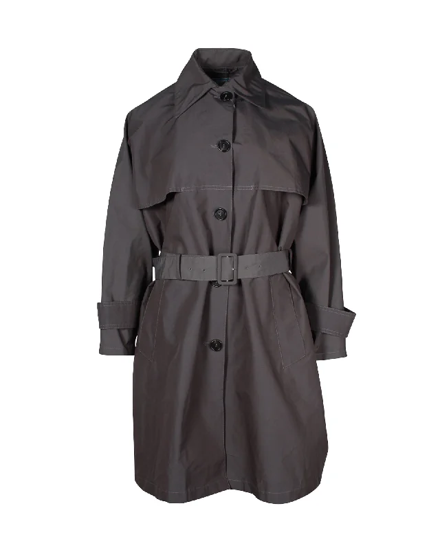 Prada Belted Trench Coat in Grey Cotton