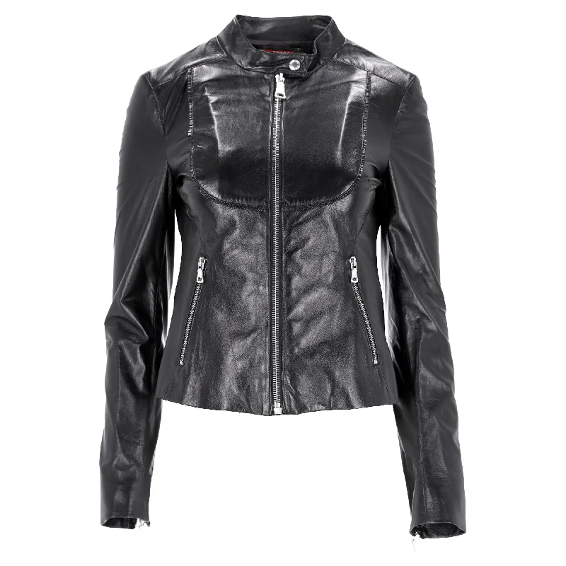 Prada Zipped Biker Jackets with Pockets in Black Leather