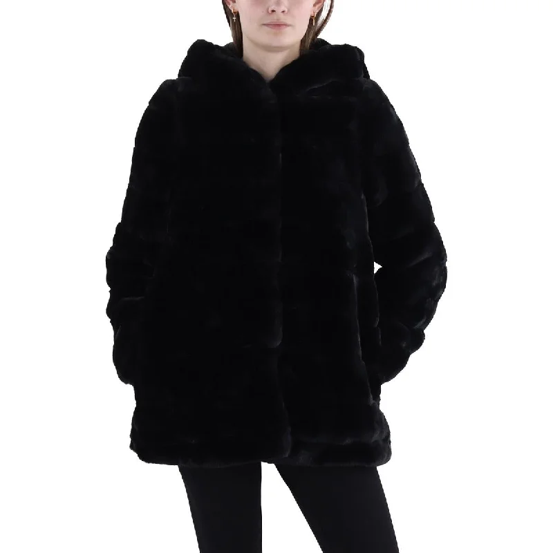 Womens Hooded Midi Faux Fur Coat