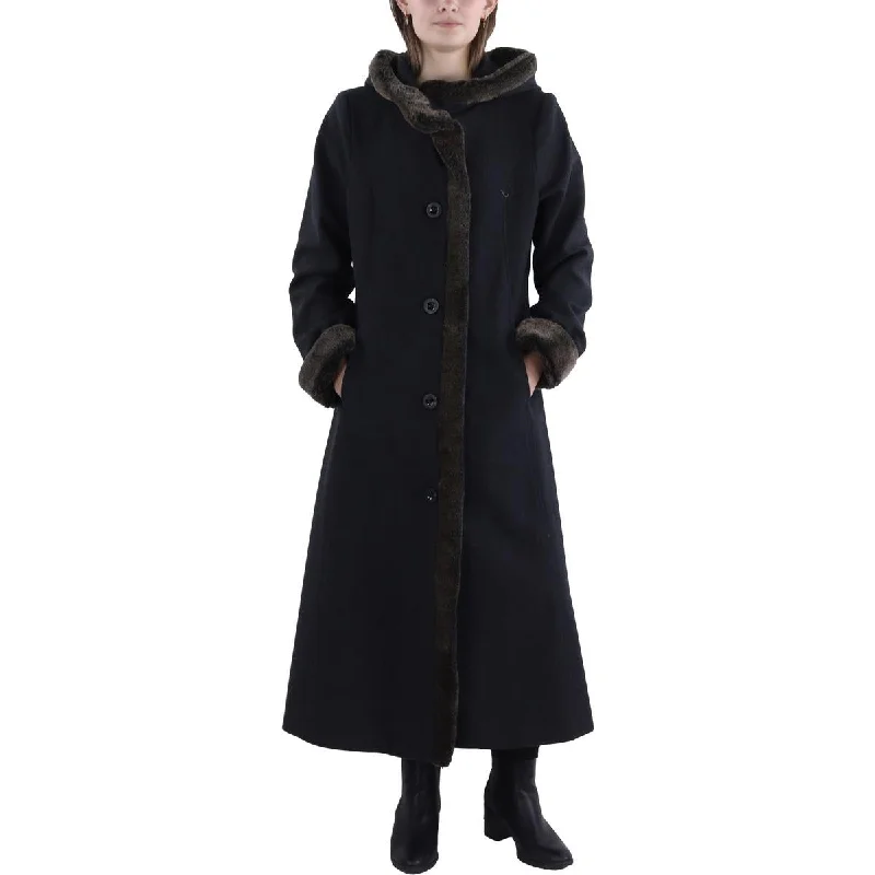 Womens Wool Blend Hooded Wool Coat