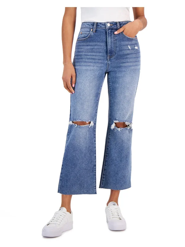 Juniors Womens High Rise Destroyed Flared Jeans