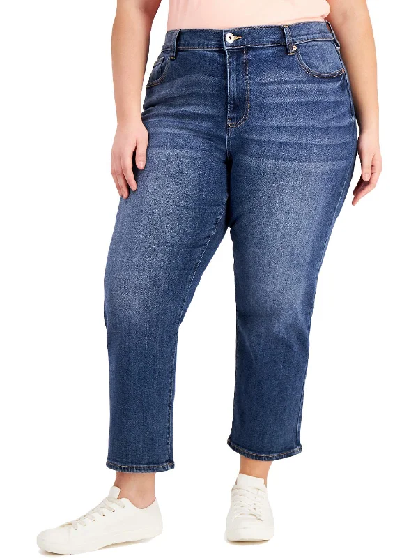 Plus The Retro Womens High Rise Straight Fit Relaxed Jeans