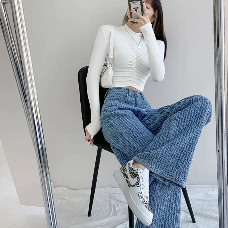 KittenAlarm - Women Jeans High Waist Casual Streetwear y2k Baggy Office Lady New Fashion Korean Denim Trousers Female Straight Wide Leg Pants