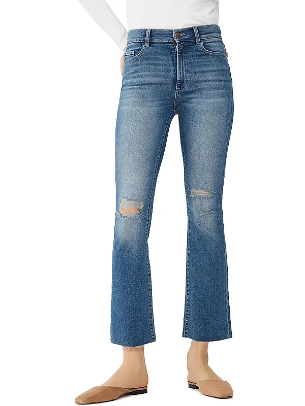 Womens High Rise Distressed Bootcut Jeans