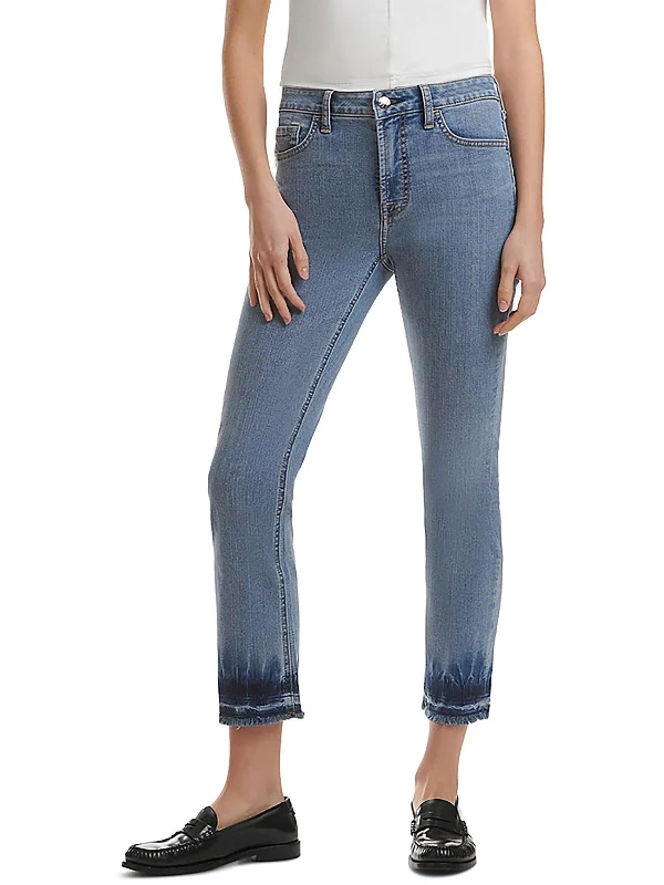 Womens Mid-Rise Dyed Hem Ankle Jeans