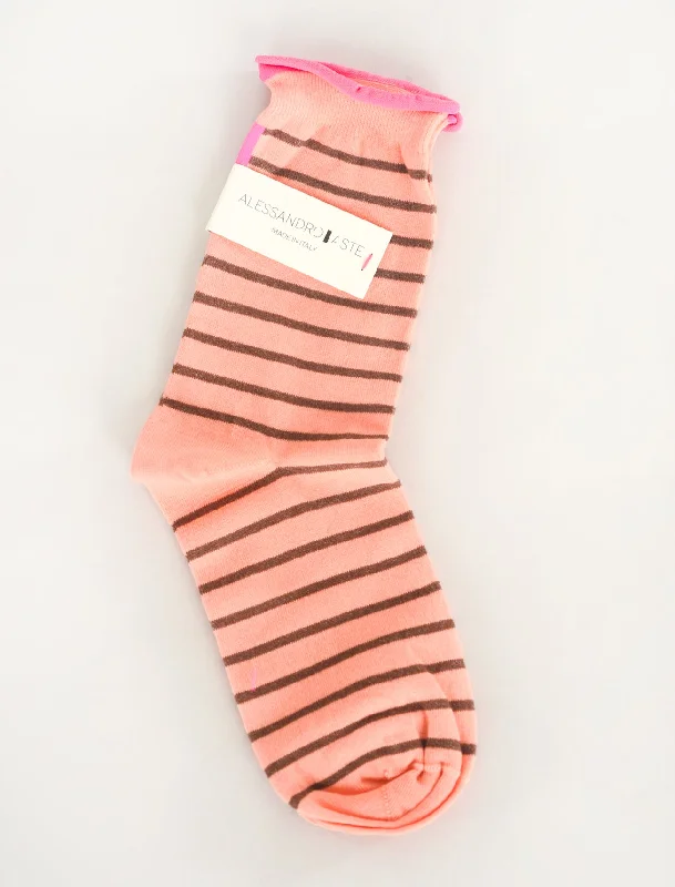 AA Classic Stripe Socks, Apricot/Brown