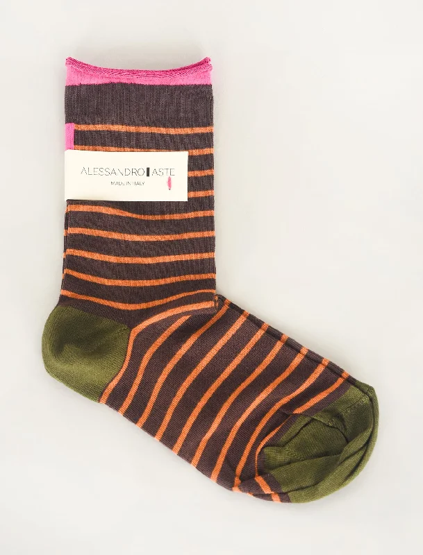 AA Classic Stripe Socks, Brown/Orange