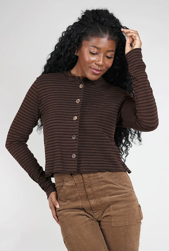 Gray Stripe Crop Asym Cardie, Mahogany