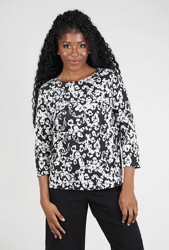 Jacquard Print Boatneck Top, Laundered