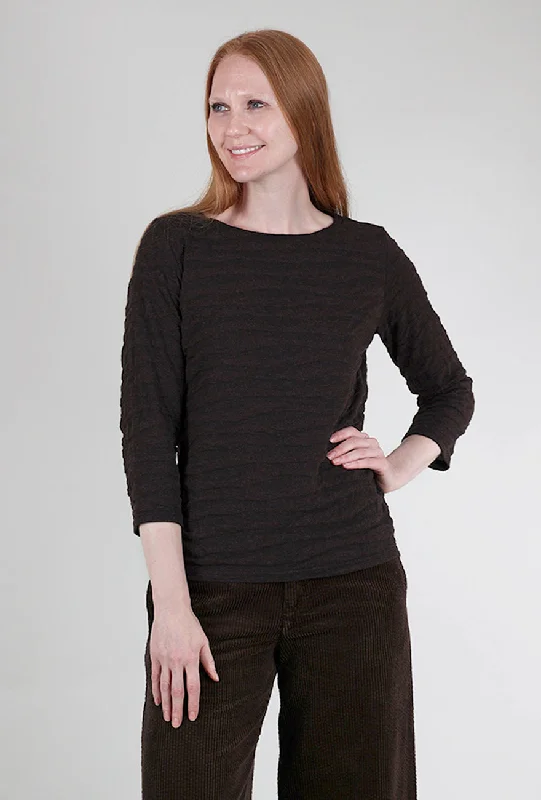 3/4-Sleeve Texture Boatneck Top, Mahogany