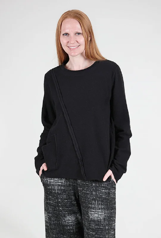 Seam Details Fleece Top, Black