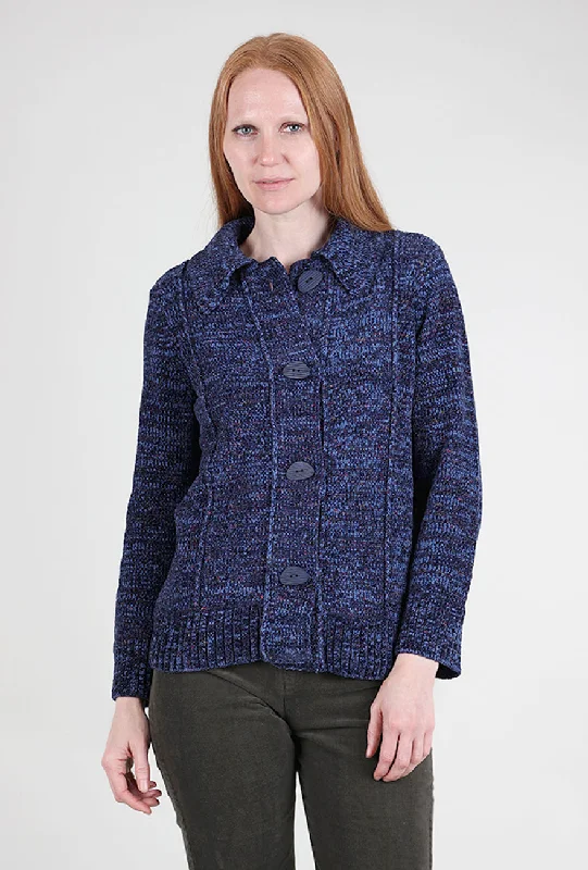 Tweedy Chenille Cardigan, Navy