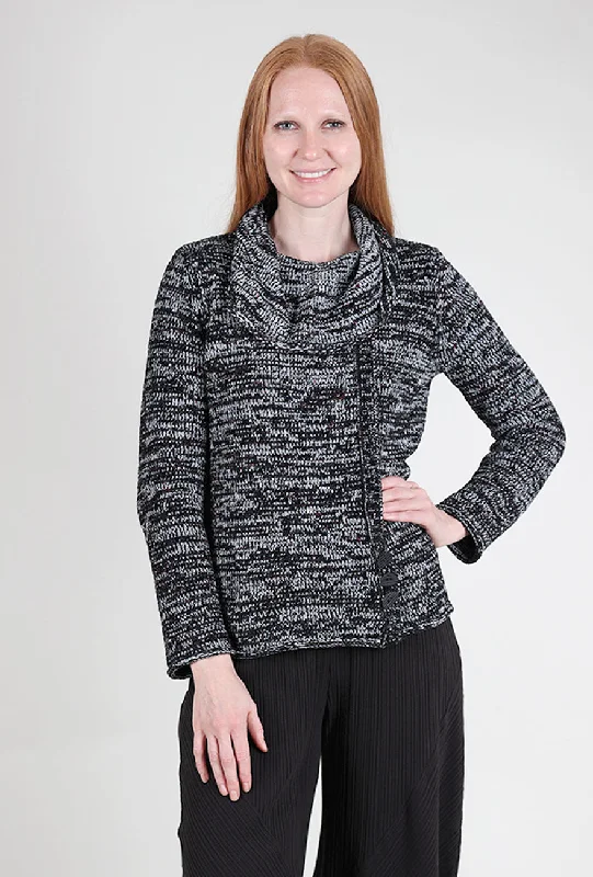 Tweedy Chenille Cowl, Black/White