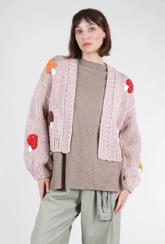 Chunky Knit Cardie, Mushroom/Dusty Pink