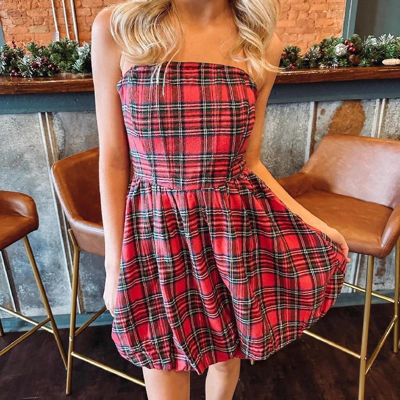 Plaid Mini Dress - Red