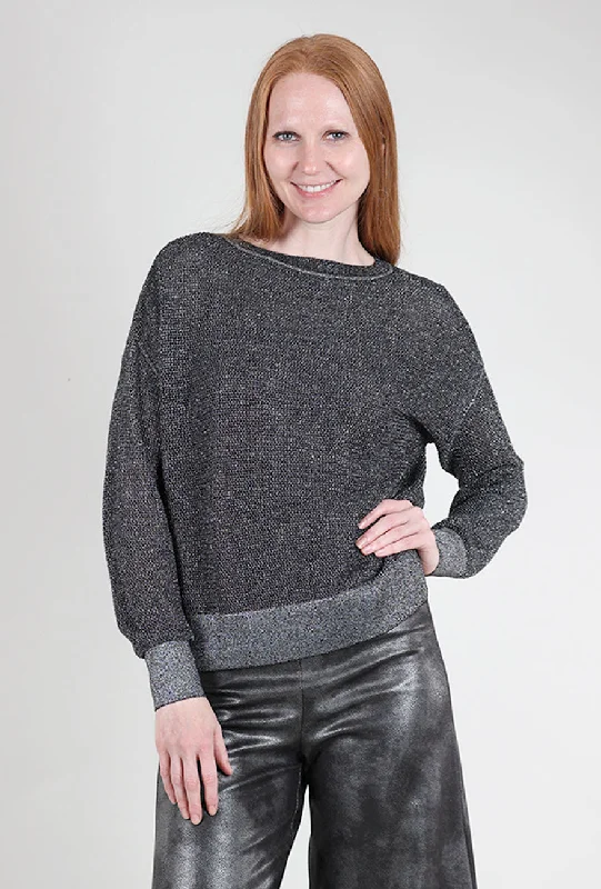 Metallic Mini Seed Stitch Sweater, Black/Silver