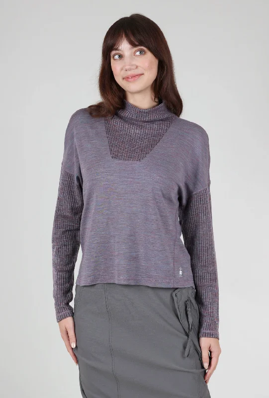 Thermal Merino Rib Inset Top, Chalk Violet Heather