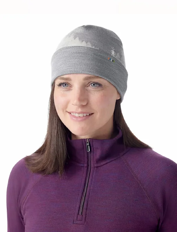 Thermal Reverse Cuffed Beanie, Light Gray Foggy Pines