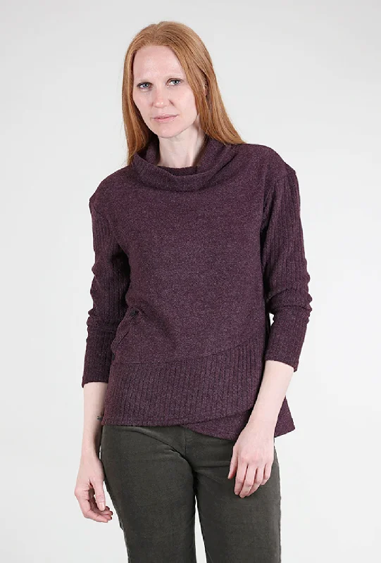 Crossover Hem Brushed Top, Plum