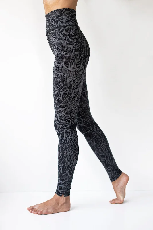 Feather Leggings - Black Grey