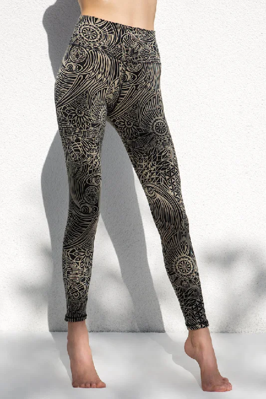 Tribal Leggings - Cream Black