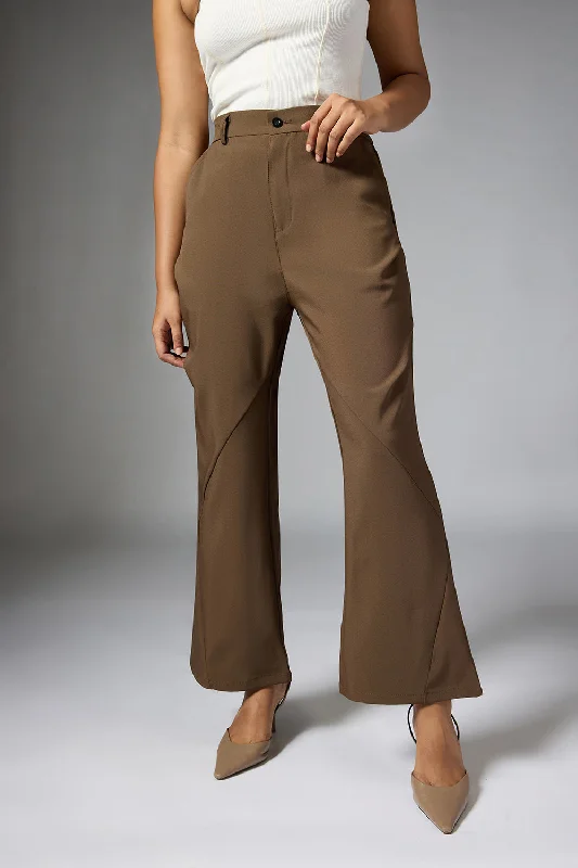 Taupe Panelled Bootcut Korean Pant