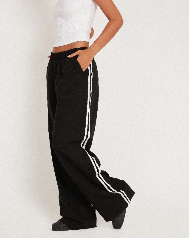 Bennett Wide Leg Trouser in Tailoring Black with White Stripe