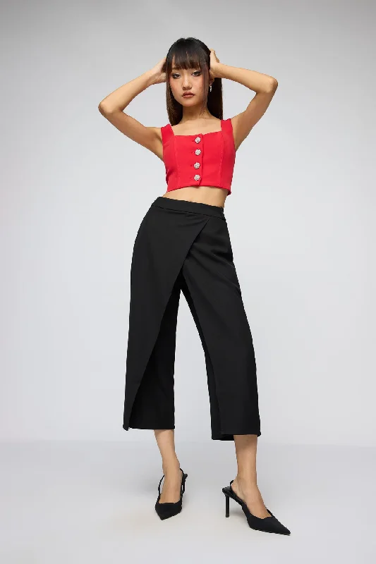 Noir Wrap Up Cropped Korean Pants