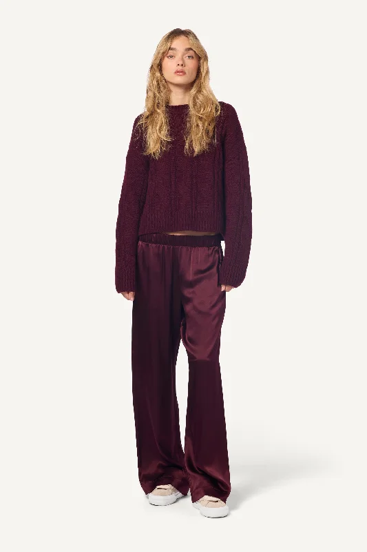 BRYNN SILK WIDE LEG SILK PANT | BORDEAUX