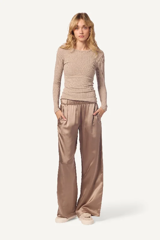 BRYNN SILK WIDE LEG PANT | ECO GRAVEL