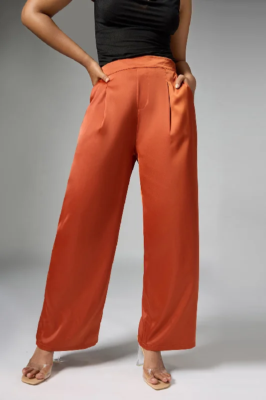 Caramel Rust Satin Straight Korean Pants