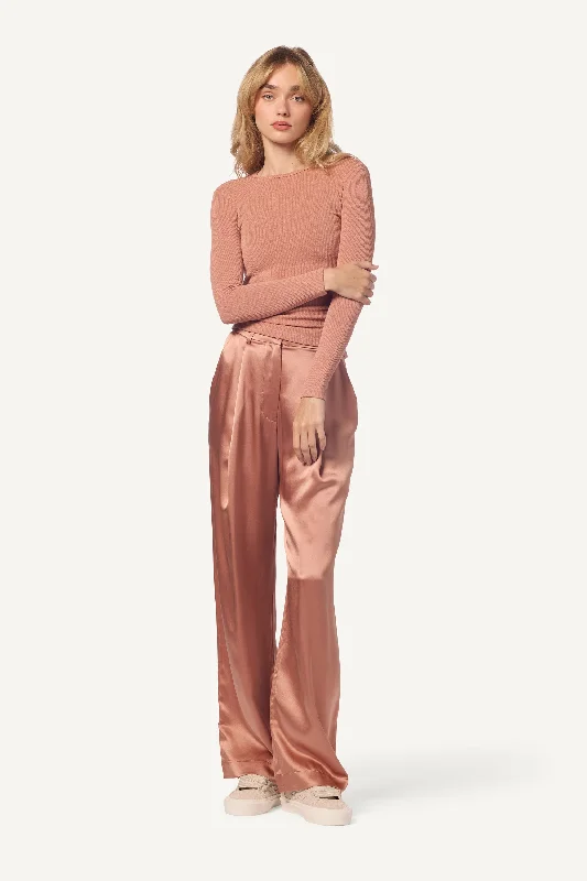 EMERSON HIGH RISE PLEATED PANT | DEEP APRICOT