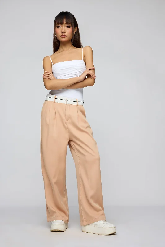 Muted Peach Contrast Waist Korean Pants