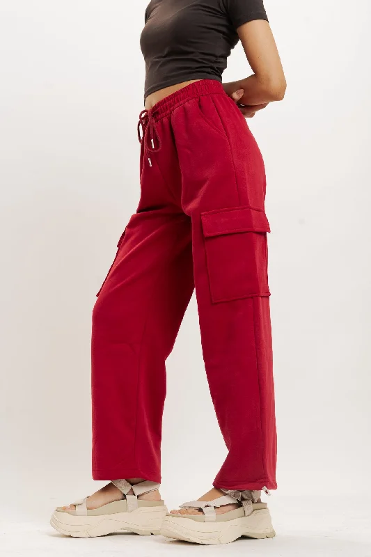 Red Knit Wide Leg Cargo Trouser