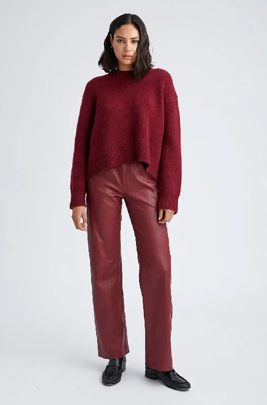 Crimson Leather Straight Leg Trousers