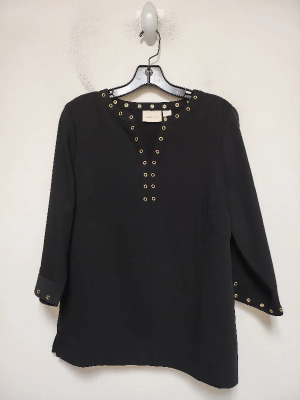 Top Short Sleeve By Chicos In Black & Gold, Size: S