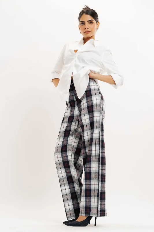 Red And Black Checkered Straight Fit Pant